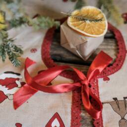 Christmas Tree Skirt, Large Linen Swedish Rustic Xmas Skirts, Rudolph Santa Skirt Decor - thumbnail 3