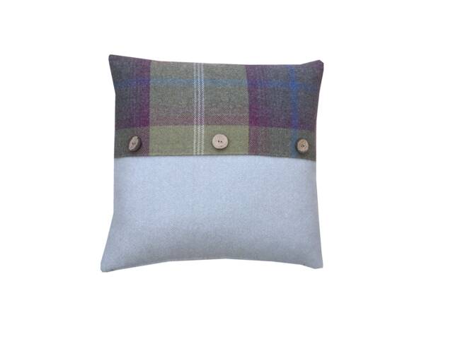 Balmoral Handmade Tartan Plaid Cushion Cover With Coconut Buttons - image 1