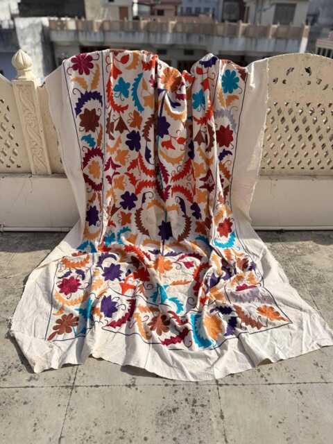 Handmade Cotton Suzani Quilt, Embroidered Floral Bedspread, Home Decor - image 1