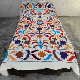 Handmade Cotton Suzani Quilt, Embroidered Floral Bedspread, Home Decor - thumbnail 2