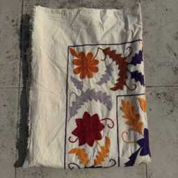 Handmade Cotton Suzani Quilt, Embroidered Floral Bedspread, Home Decor - thumbnail 4