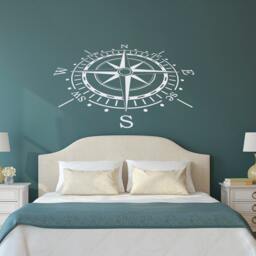 Nautical Compass Rose Wall Decal Coastal Home Decor, Mariner Travel Art C079 - thumbnail 1