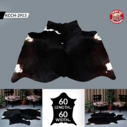 Black & White Cowhide Rug Large Hair-On Leather Accent - 60x60 Inches - thumbnail 2