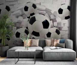 Wallpaper With A Football Ball For Teenager's Room Mural Personalized Sports Style Wall Murals Customizable Sport Vinyl Decals - thumbnail 1