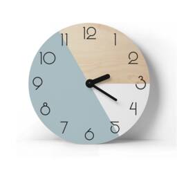 Geometric Wall Clock With Numbers Modern Art Minimalist Pastel Blue & White Mid Century Decor