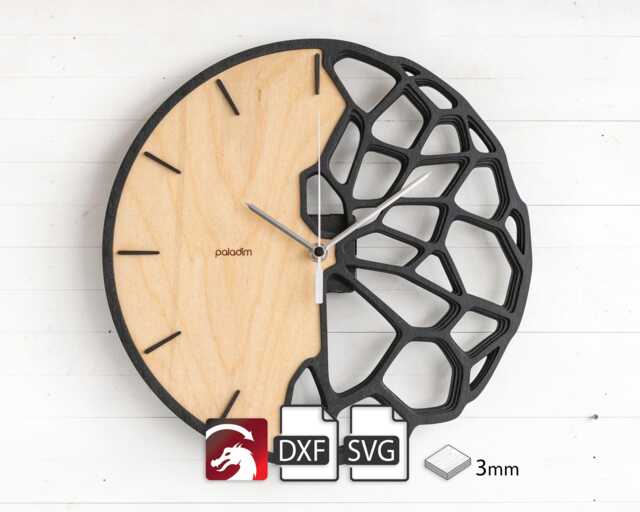 "Futuristic Organic Wall Clock, Original Digital Design - Svg, Dxf For Cnc Laser Cutting Made Of 3mm Plywood, Diy Project, ""Kletka 3.0" - image 1