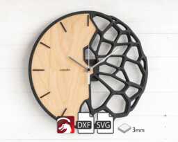 "Futuristic Organic Wall Clock, Original Digital Design - Svg, Dxf For Cnc Laser Cutting Made Of 3mm Plywood, Diy Project, ""Kletka 3.0" - thumbnail 1