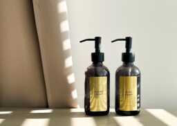 Smoked Glass Soap Dispenser With Custom Gold Label - Black Or Brass Pump - thumbnail 1