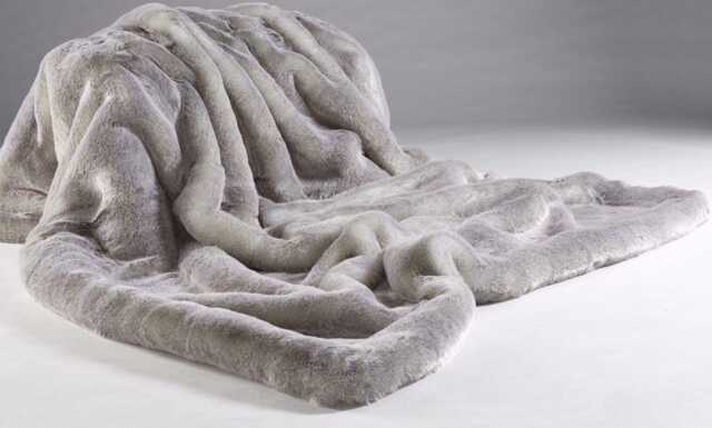 Handmade Silver Grey Faux Fur Throw Blanket, Vegan Suede - image 1