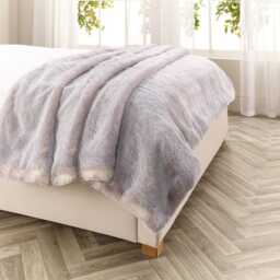 Handmade Silver Grey Faux Fur Throw Blanket, Vegan Suede - thumbnail 2