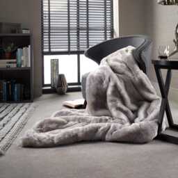Handmade Silver Grey Faux Fur Throw Blanket, Vegan Suede - thumbnail 3