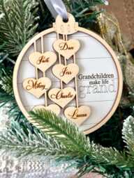 Personalised Bauble Wooden Decoration, Bauble With The Names Of Grandchildren - thumbnail 1