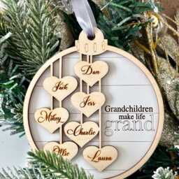 Personalised Bauble Wooden Decoration, Bauble With The Names Of Grandchildren - thumbnail 3