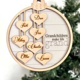 Personalised Bauble Wooden Decoration, Bauble With The Names Of Grandchildren - thumbnail 2