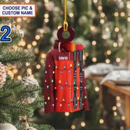 Custom Name Skiing Coat, Hat & Ski Poles Personalized Ornament, Christmas Tree Hanging Decor, Flat 2D Ornament - thumbnail 2