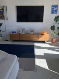 Minimalist Japandi Plywood Media Console With Two Drawers & Cabinets, Oak Color - thumbnail 1