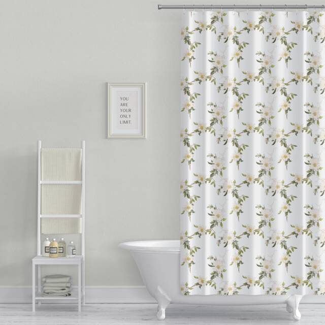 White Floral Shower Curtain Modern Farmhouse French Country Style - image 1