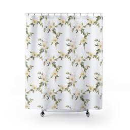 White Floral Shower Curtain Modern Farmhouse French Country Style - thumbnail 3