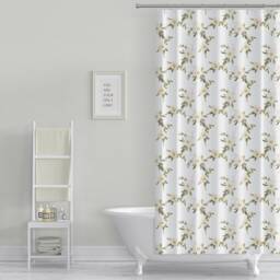 White Floral Shower Curtain Modern Farmhouse French Country Style - thumbnail 1