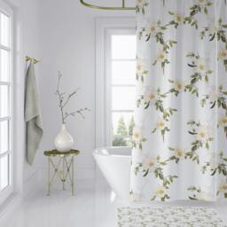 White Floral Shower Curtain Modern Farmhouse French Country Style - thumbnail 2