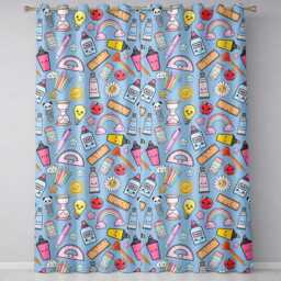 Cute Kawaii School Supplies Rainbow Apple Glue Blue Seamless Pattern Readymade Eyelet Ring Top Thermal 100% Blackout Curtains - thumbnail 2