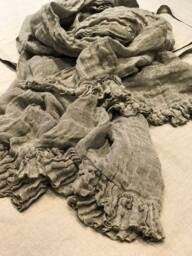 Linen Throw Blanket , Sisi' With Ruffle Edges - Shabby Chic Bed Scarf - thumbnail 1