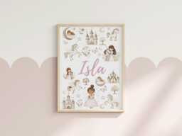 Girls Nursery Prints, Unicorn Bedroom Wall Art, Personalised Name Print, Princess Playroom Fairy Prints - thumbnail 1