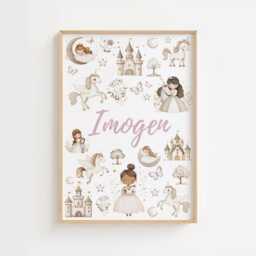 Girls Nursery Prints, Unicorn Bedroom Wall Art, Personalised Name Print, Princess Playroom Fairy Prints - thumbnail 3