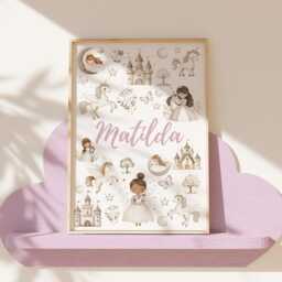 Girls Nursery Prints, Unicorn Bedroom Wall Art, Personalised Name Print, Princess Playroom Fairy Prints - thumbnail 2