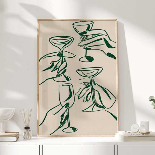 Cocktail Print, Minimal Line Art Wall Decor, Martini Illustration Poster, Kitchen Bar Cart Dining Room - image 1