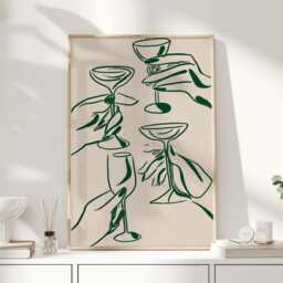 Cocktail Print, Minimal Line Art Wall Decor, Martini Illustration Poster, Kitchen Bar Cart Dining Room - thumbnail 1