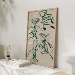 Cocktail Print, Minimal Line Art Wall Decor, Martini Illustration Poster, Kitchen Bar Cart Dining Room - thumbnail 2