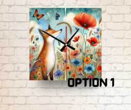 Happy Fox Glass Wall Clock Countryside Nature Art - 4 Patterns