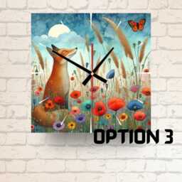 Happy Fox Glass Wall Clock Countryside Nature Art - 4 Patterns - thumbnail 3