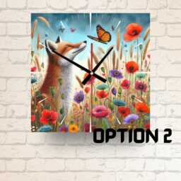 Happy Fox Glass Wall Clock Countryside Nature Art - 4 Patterns - thumbnail 2