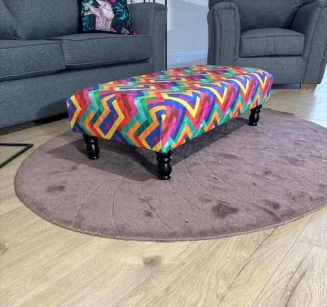 Handmade Multi Color Velvet Ottoman, Rainbow Storage Footstool, 38 Inches - image 1