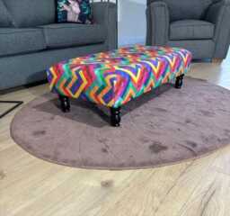Handmade Multi Color Velvet Ottoman, Rainbow Storage Footstool, 38 Inches - thumbnail 1