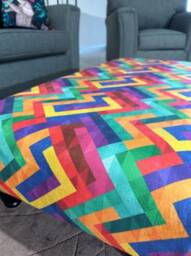 Handmade Multi Color Velvet Ottoman, Rainbow Storage Footstool, 38 Inches - thumbnail 3