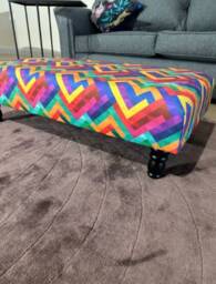 Handmade Multi Color Velvet Ottoman, Rainbow Storage Footstool, 38 Inches - thumbnail 2