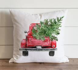 Christmas Pillow Cover - Red Truck {style 2} Farmhouse Decor Xmas Pillows Holiday Covers Throw - thumbnail 1