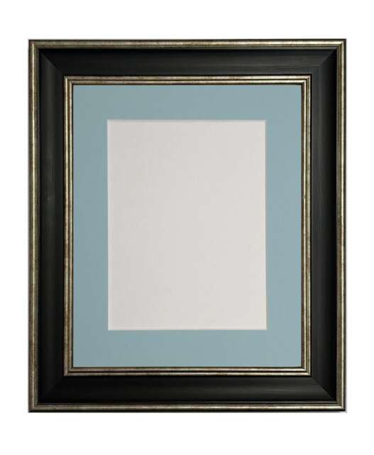 Scandi Black & Distressed Silver Picture Frame With Blue Mount - image 1