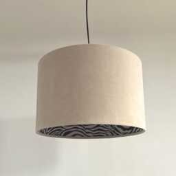 Cream Velvet Drum Lampshade, Double Sided Lampshade With Zebra Print Cotton Interior - thumbnail 1