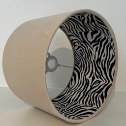 Cream Velvet Drum Lampshade, Double Sided Lampshade With Zebra Print Cotton Interior - thumbnail 3