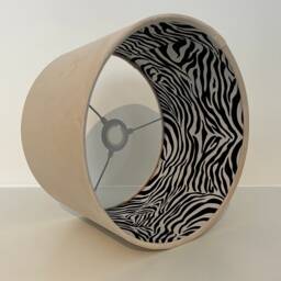 Cream Velvet Drum Lampshade, Double Sided Lampshade With Zebra Print Cotton Interior - thumbnail 2