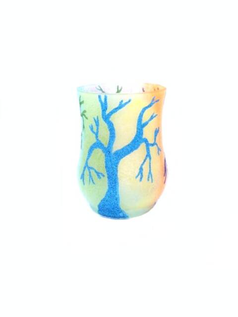 Painted Tree Candle Holder Hand Rainbow Trees Light Tea - image 1