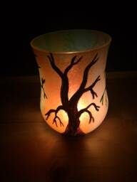 Painted Tree Candle Holder Hand Rainbow Trees Light Tea - thumbnail 2