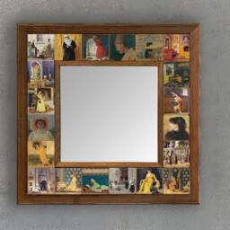 Handmade Mosaic Tile Mirror, Wooden Frame, Decorative Wall Hanging, Osman Hamdi Design, Etnic Mirrors - thumbnail 3