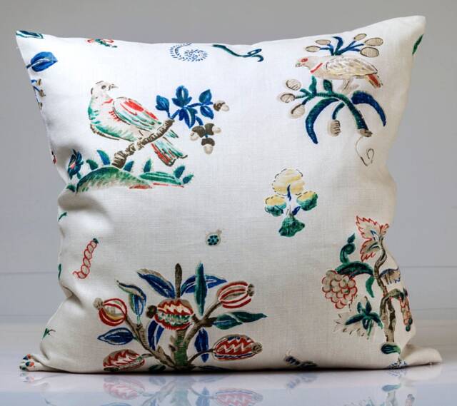 Schumacher Magical Menagerie Linen Pillow Cover, Birds Print - image 1