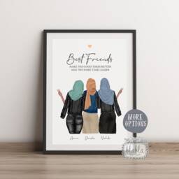 Personalised Muslim Best Friends Gift, Friend Poster, Hijab, Art, Birthday Gift - thumbnail 2