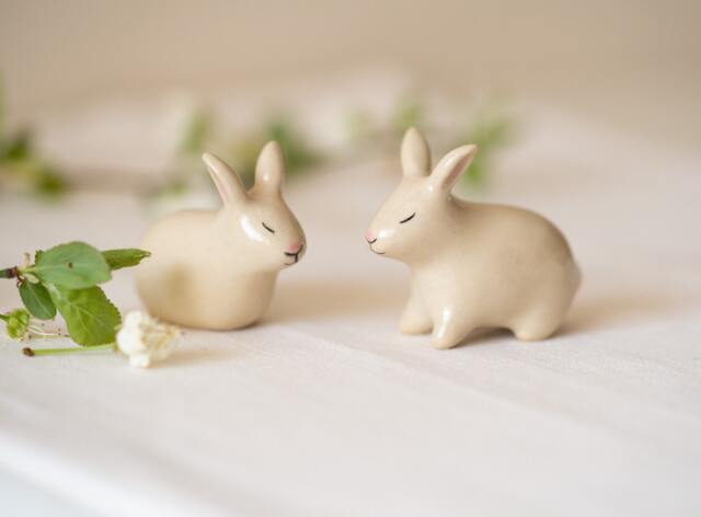 Handmade Ceramic Rabbit Couple - image 1